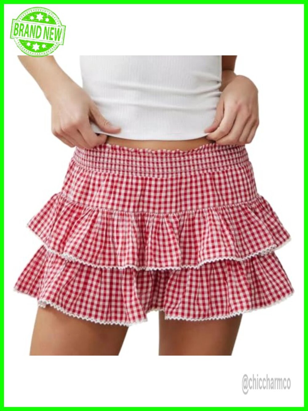 Plaid Ruffle Mini Skirt A-Line Y2K Layered Short Skirt Polyester